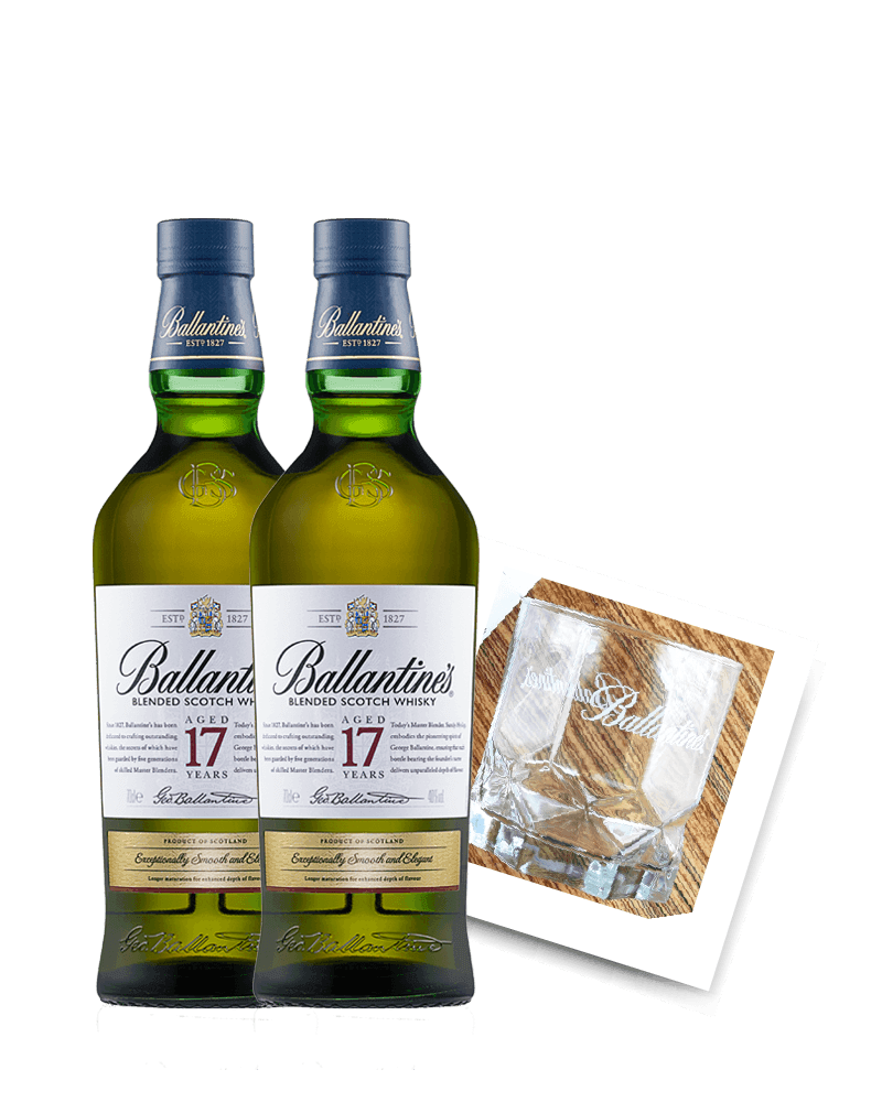 -Ballantine's 17 Year Old Blended Scotch Whisky*2+Ballantine's Classic Whisky Glass-百齡罈17年調和式蘇格蘭威士忌700ml*2+百齡罈威士忌多角杯-加佳酒Plus9