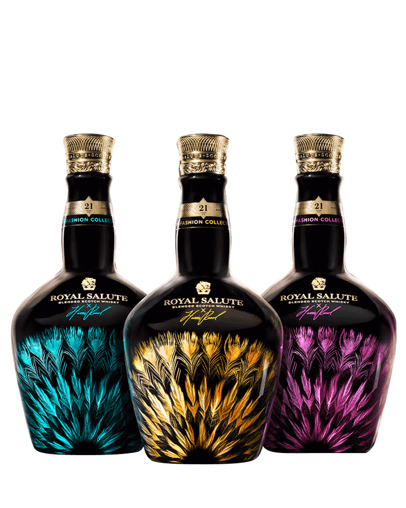 -Royal Salute 21Y The Harris Reed Edition III-皇家禮炮21年新奢時尚系列第三代燦金羽冠+耀紫羽冠+電翠藍(免稅通路版)套組-加佳酒Plus9